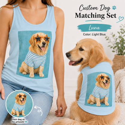 Custom Photo Dog Women’s Tank Top Set, Matching Dog Mom and Pet Shirt Gift THUC99