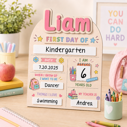 Custom Name School Sign for Kids, Acrylic Wood Back to School Board THUC99