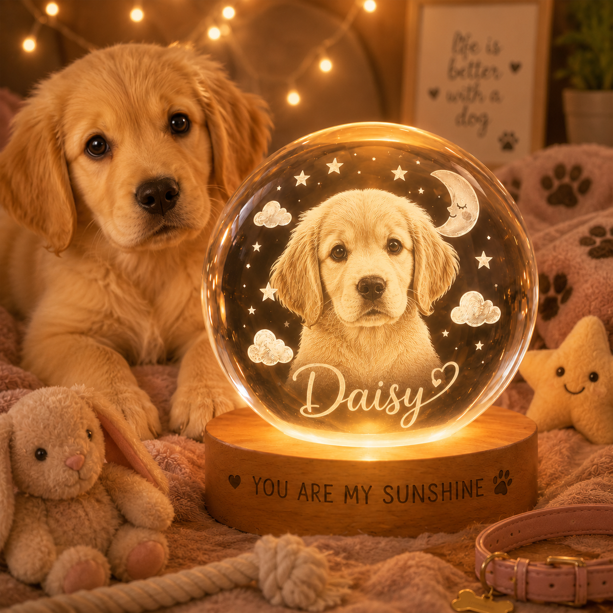 Custom Dog Crystal Ball Night Light, Personalized Pet Photo Crystal Lamp, Memorial Dog Gift THUC99