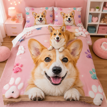 Custom Photo Pet Bedding Set, Personalized Dog Sheet Set For Pet Lovers THUC99