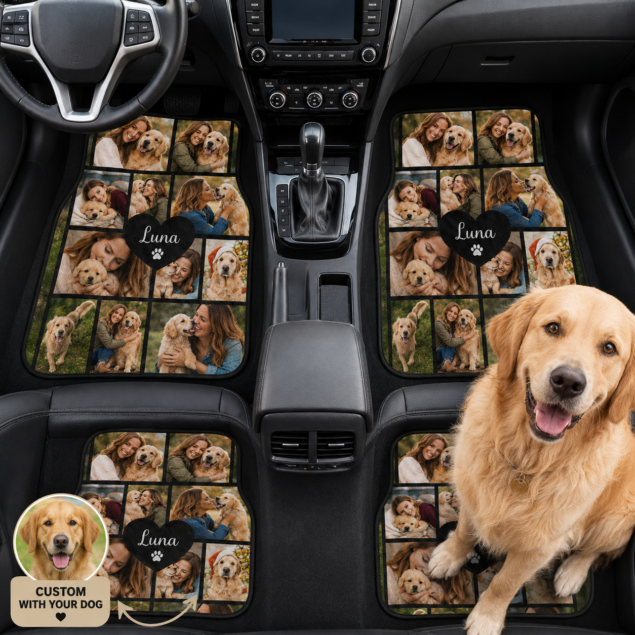 Custom Dog Photo Car Mats Set, Personalized Pet Floor Mats, Car Interior Gift THUC99