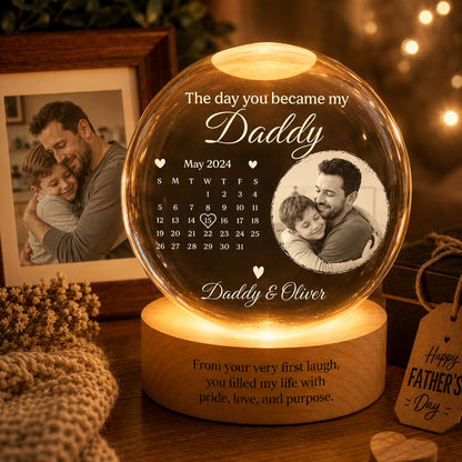 Custom Daddy Crystal Ball Lamp With Photo, Personalized Night Light Gift For Him THUC99