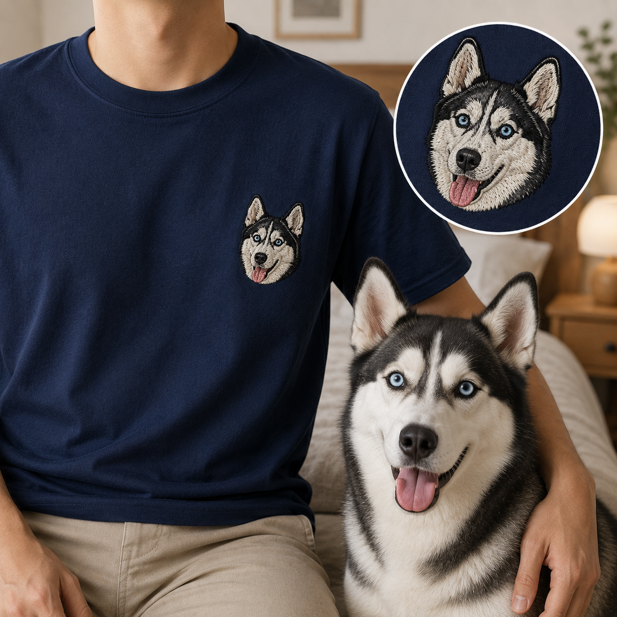 Custom Dog Face Embroidered Tee, Personalized Pet Lover Shirt, Dog Mom Dad Gift THUC99