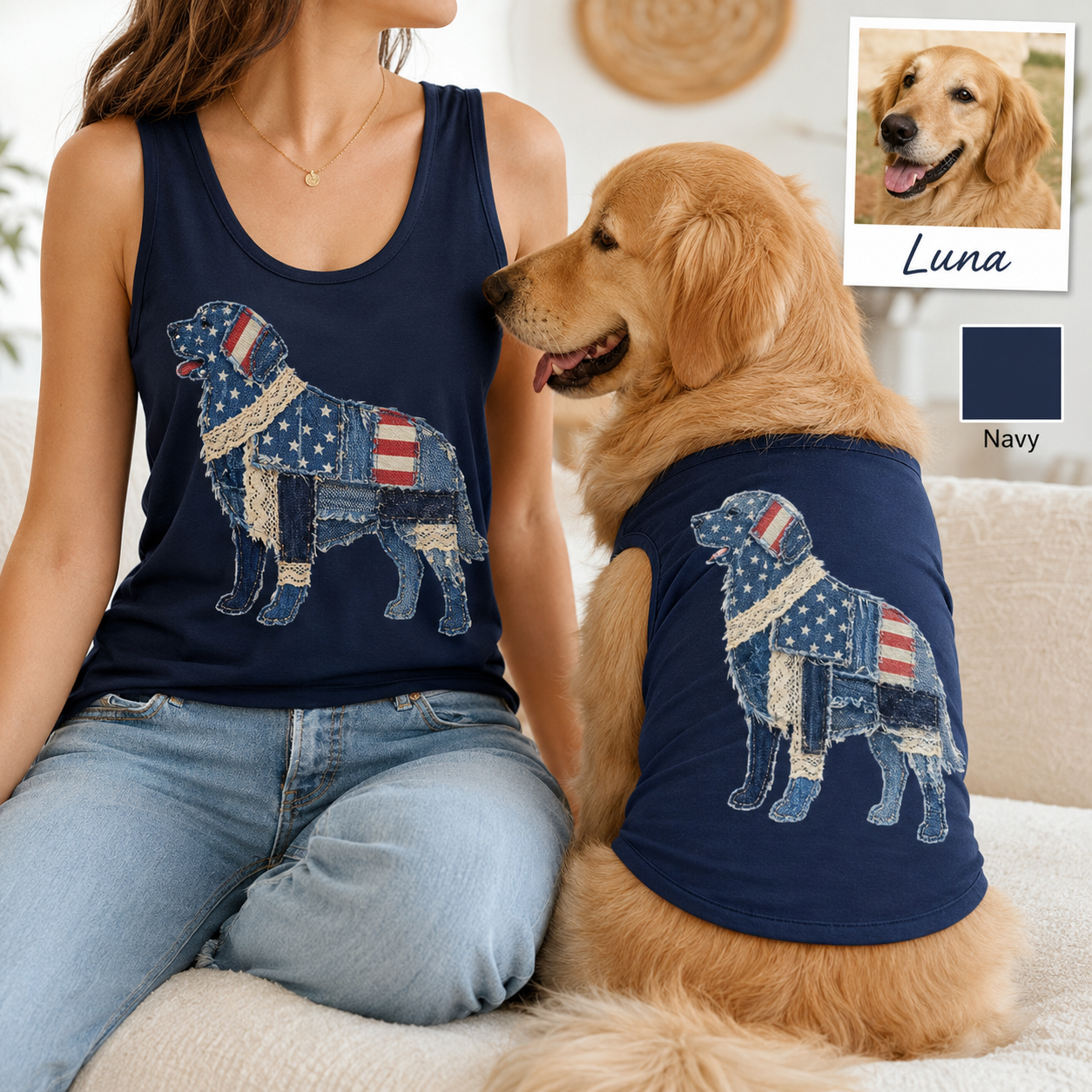 Custom Pet Photo Tank Top Set, Matching Owner and Dog Gift Outfit Gift For Women THUC99
