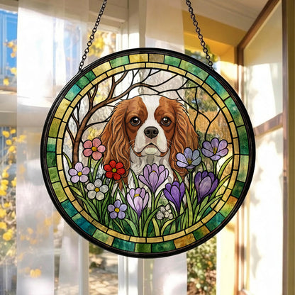 Custom Photo Dog Window Hanging – Personalized Pet Stained Glass Suncatcher Decor (THUC99)