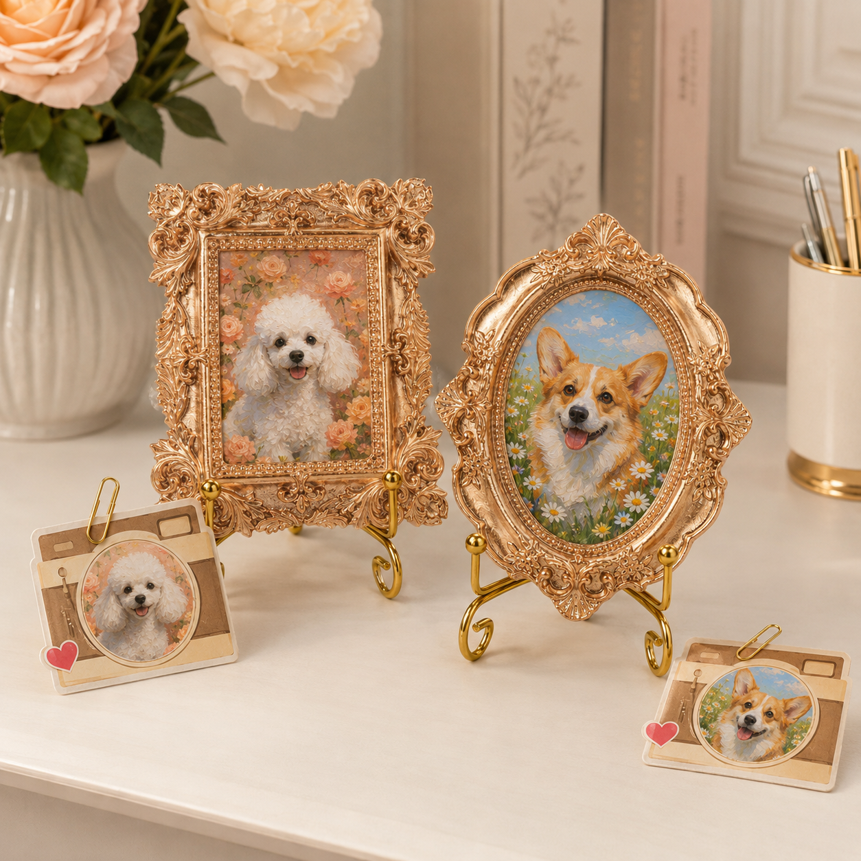 Custom Dog Portrait Magnet, Vintage Photo Frame Refrigerator Magnet, Pet Memorial Gift THUC99