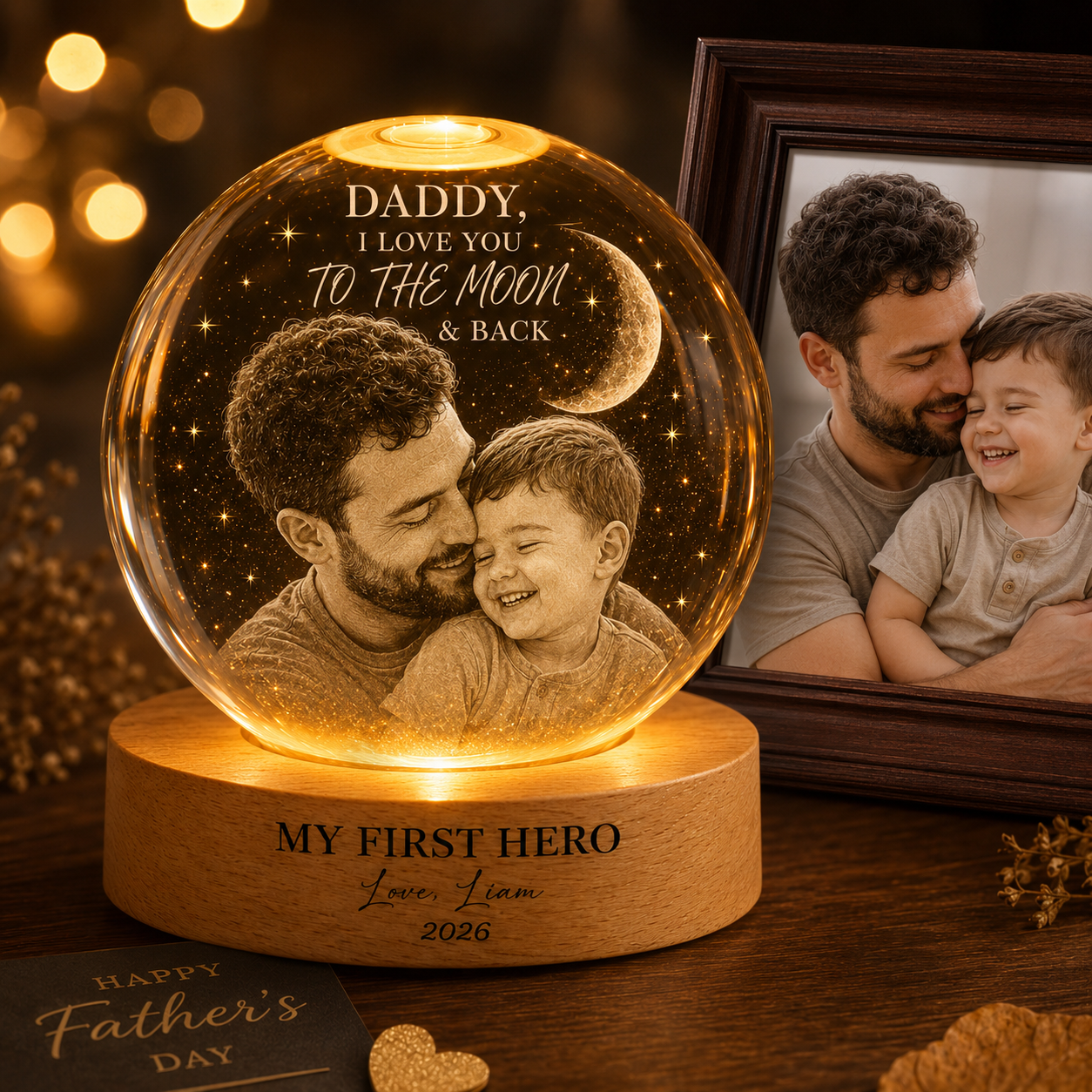 Custom Photo Crystal Ball Lamp For Dad, Father’s Day Gift From Daughter Son THUC99