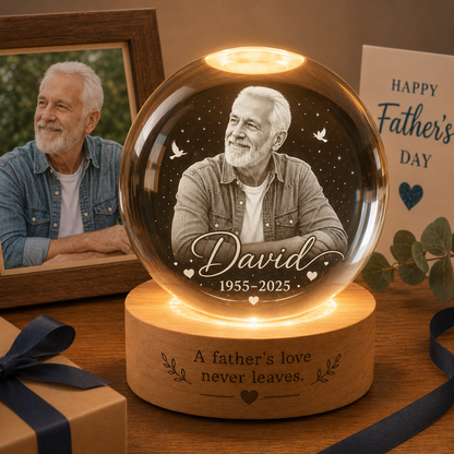 Custom Photo Dad Memorial Night Light, Crystal Ball Lamp, Personalized Father’s Day Gift THUC99