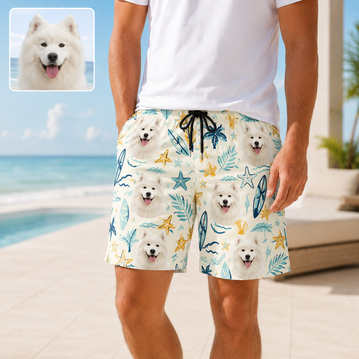Personalized Custom Dog Picture Beach Shorts Summer Swim Trunks for Men THUC99