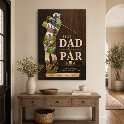 Custom Photo Best Dad By Par Canvas Wall Art - Custom Gift For Dad TOM99