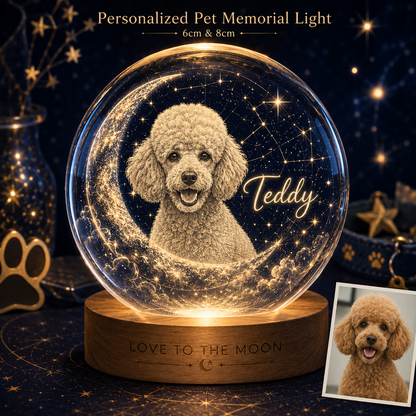 Custom Dog Photo Crystal Lamp, Personalized Pet Moon Crystal Ball Night Light, Dog Memorial Gift THUC99