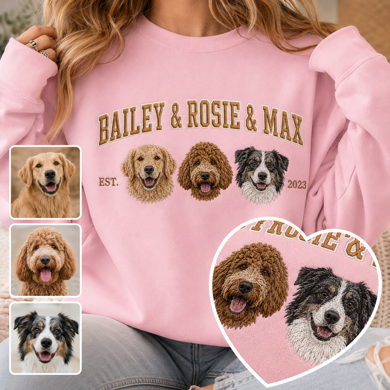Personalized Pet Photo Sweatshirt, Custom Dog Face Embroidered Hoodie THUC99