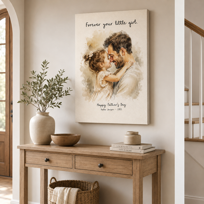 Custom Photo Dad And Daughter Canvas Wall Art - Custom Gift For Dad TOM99