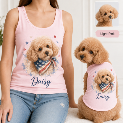 Custom Pet Photo Women’s Tank Top Set, Matching Dog Mom and Dog Outfit Gift THUC99