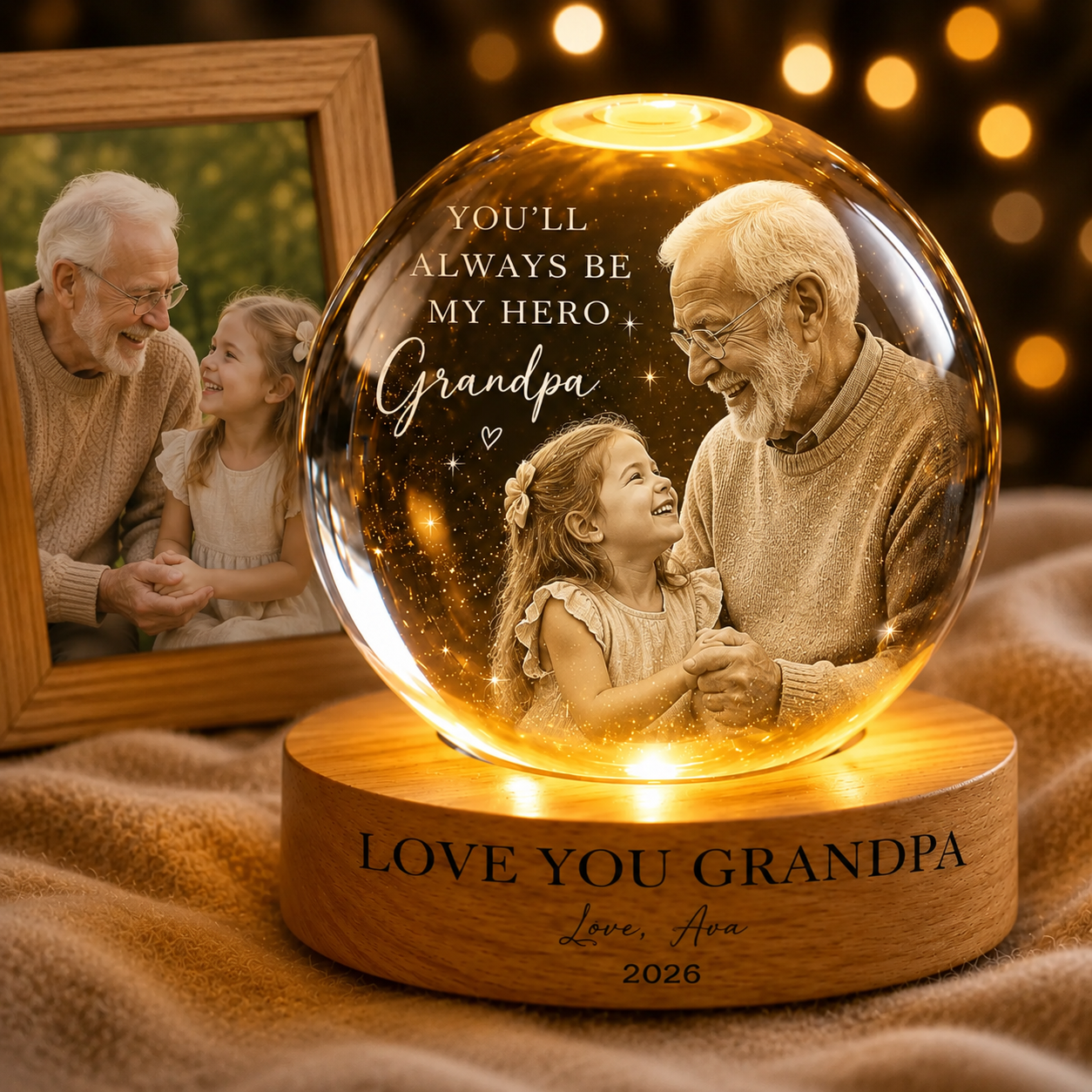Custom Photo Dad Crystal Night Light, Personalized Photo Keepsake Lamp For Father THUC99