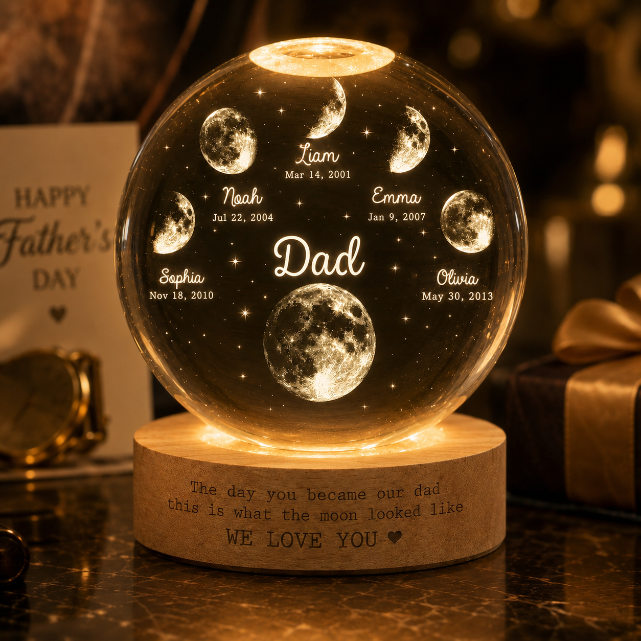 Personalized Moon Father & Kid Night Light, Personalized Crystal Ball Lamp For Dad THUC99