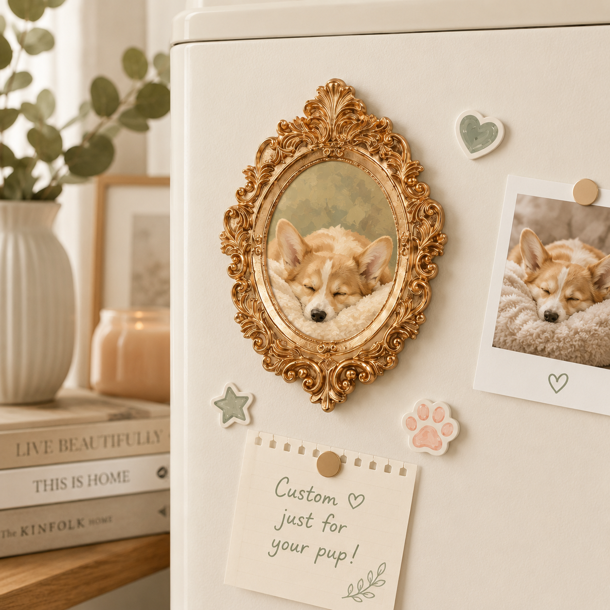 Custom Dog Sleeping Magnet, Personalized Pet Photo Vintage Frame, Dog Lover Gift THUC99