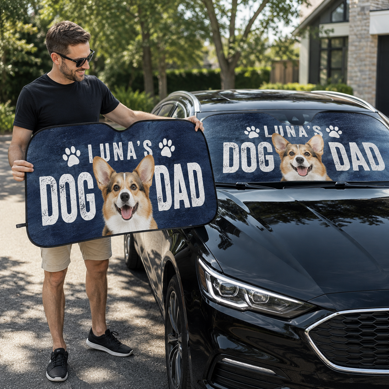Custom Dog Car Sun Shade, Personalized Pet Photo Dog Mom Gift for Car THUC99