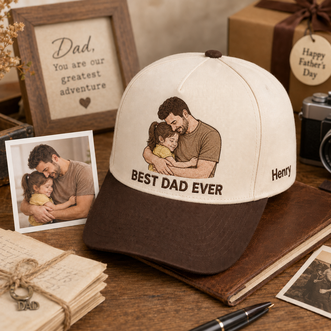 Custom Photo Dad Embroidered Hat, Personalized Cap, Custom Portrait Dad Hat, Father’s Day Gift THUC99