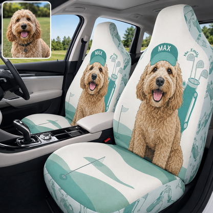 Personalized Golf Pet Portrait Car Seat Cover, Custom Dog Face Seat Protector, Dog Dad Gift THUC99