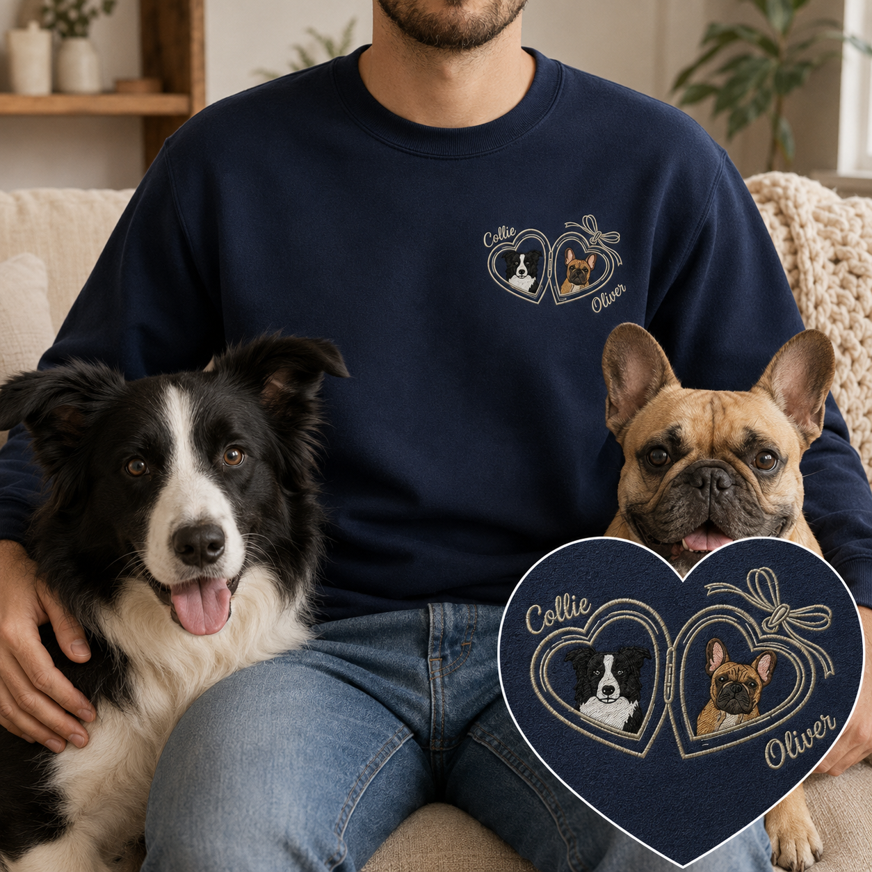 Personalized Dog Face Crewneck, Custom Pet Photo Embroidered Sweatshirt THUC99