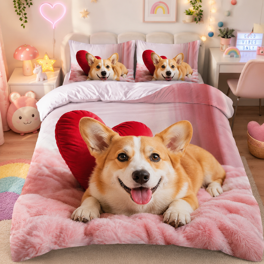 Personalized Dog Duvet Cover, Custom Pet Photo Bedding Set With Pillowcases THUC99