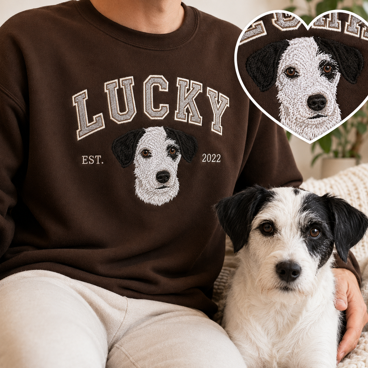 Custom Dog Dad Hoodie, Personalized Pet Portrait Embroidered Sweatshirt THUC99