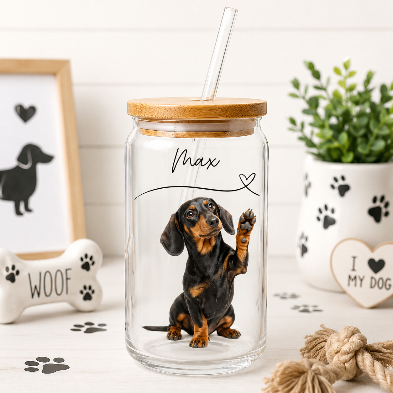 Custom Dog Mom Glass Tumbler – Personalized 16oz Cup with Lid & Straw THUC99