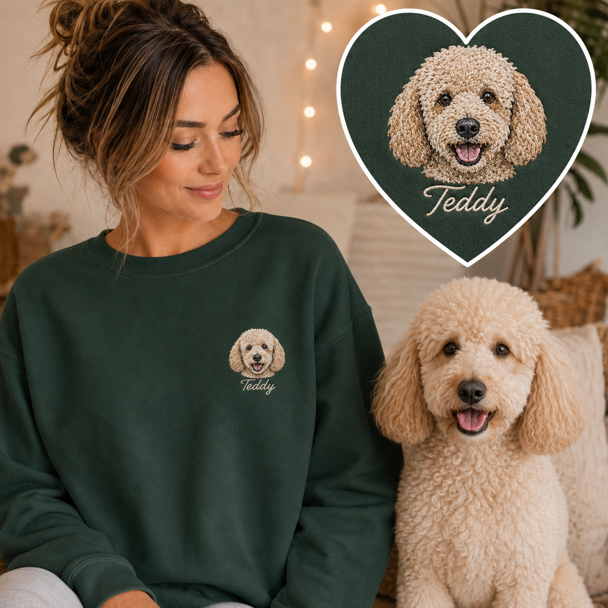 Custom Dog Photo Embroidered Sweatshirt, Personalized Pet Portrait Sweatshirt & Hoodie THUC99 (Copy)