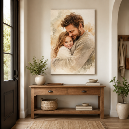Custom Photo Dad & Daughter Canvas Wall Art - Custom Gift For Dad TOM99
