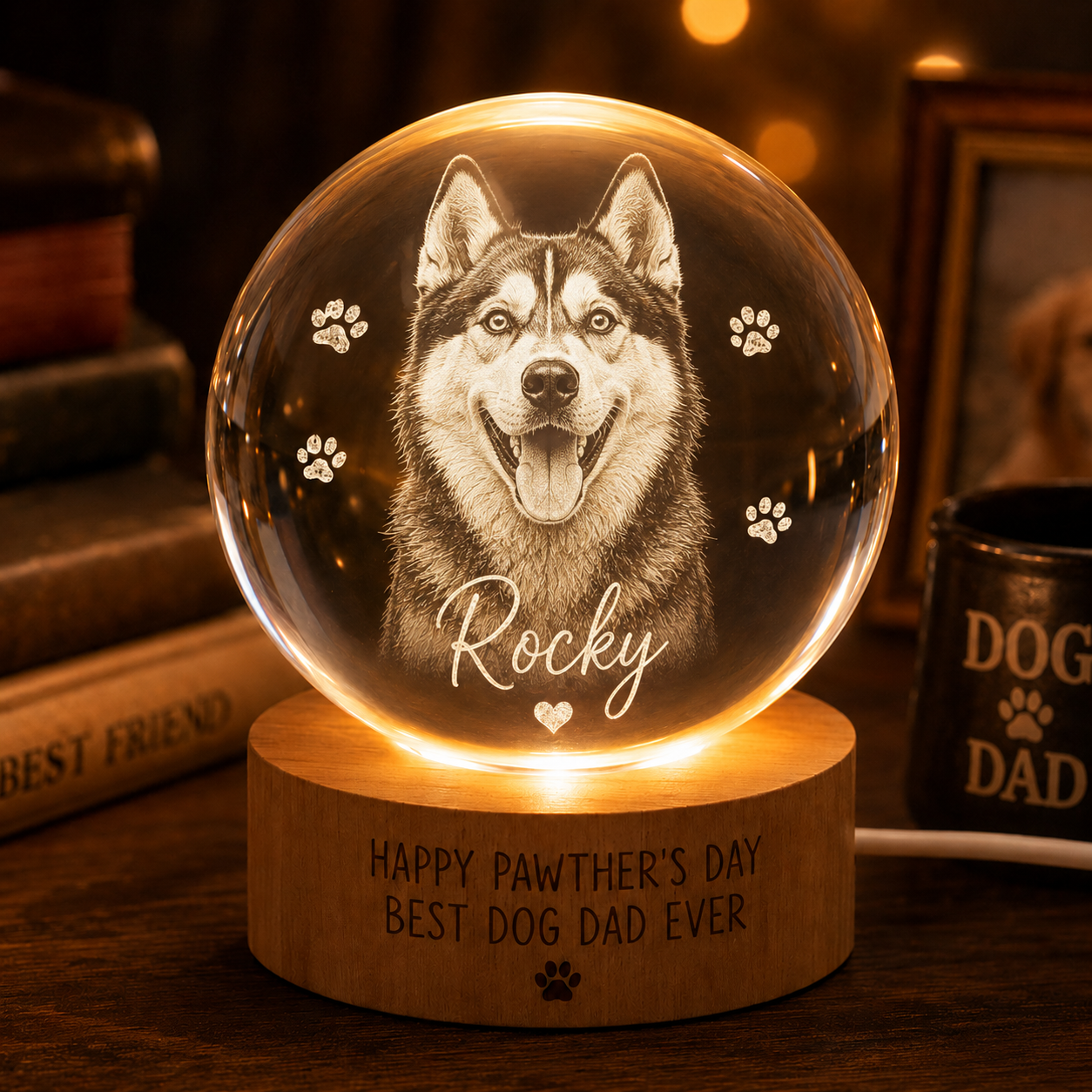 Custom Photo Dog Dad Crystal Ball Light, PersonalizedNight Light Gift For Dog Lover THUC99