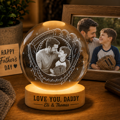 Personalized Dad  Crystal Ball Lamp, Custom Photo Night Light Gift From Kids THUC99