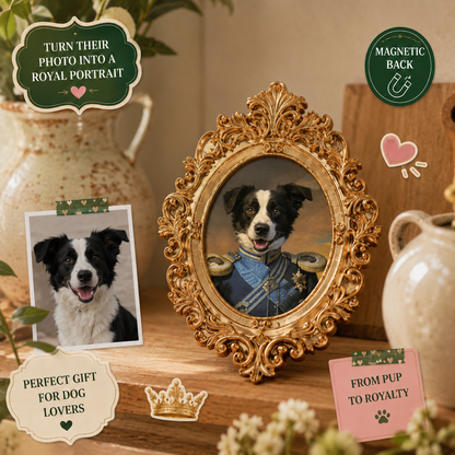 Custom Dog Photo Magnet, Vintage Frame Refrigerator Decor, Personalized Dog Lover Gift THUC99