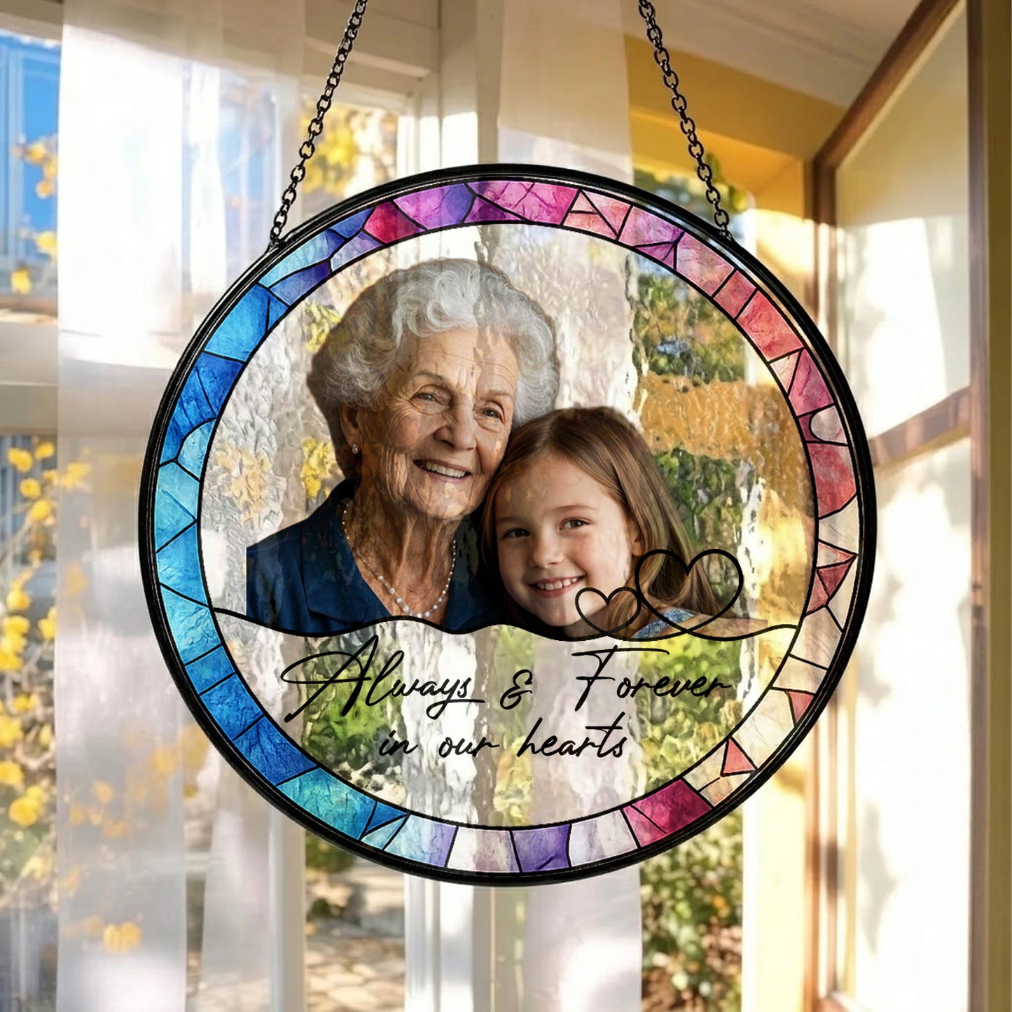 Custom Memorial Photo Stained Glass Suncatcher – Personalized Portrait Window Hanging (THUC99)