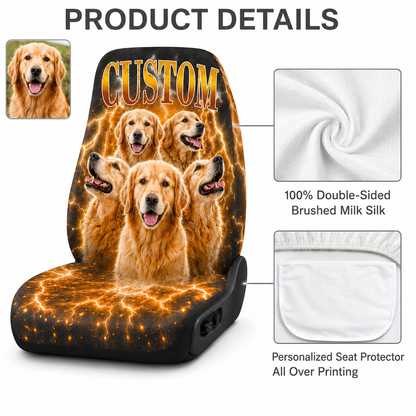 Personalized Dog Face Car Seat Cover, Custom Pet Photo Auto Seat Protector, Dog Dad Gift THUC99