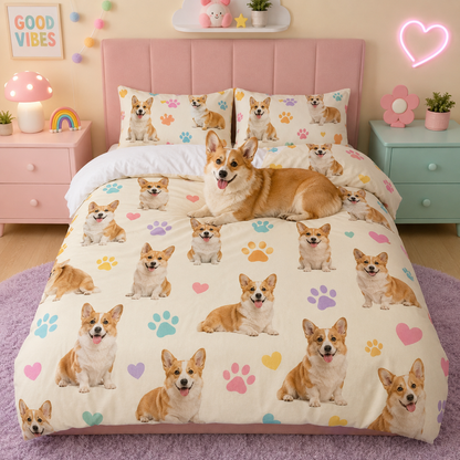 Custom Photo Dog Bedding Set, Personalized Pet Bed Sheet Set Gift For Dog Lover THUC99