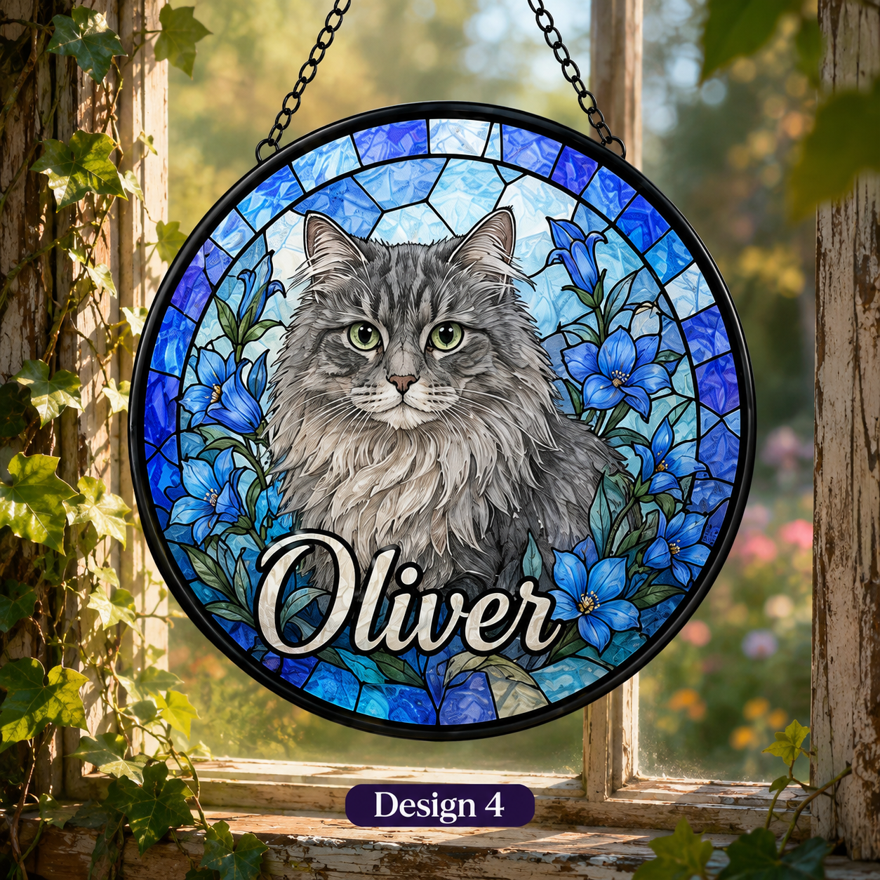 Custom Photo Cat Stained Glass Suncatcher – Personalized Pet Lover Window Decor THUC99