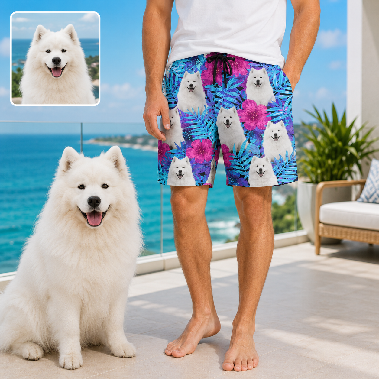 Personalized Custom Dog Picture Beach Shorts Summer Swim Trunks for Men THUC99