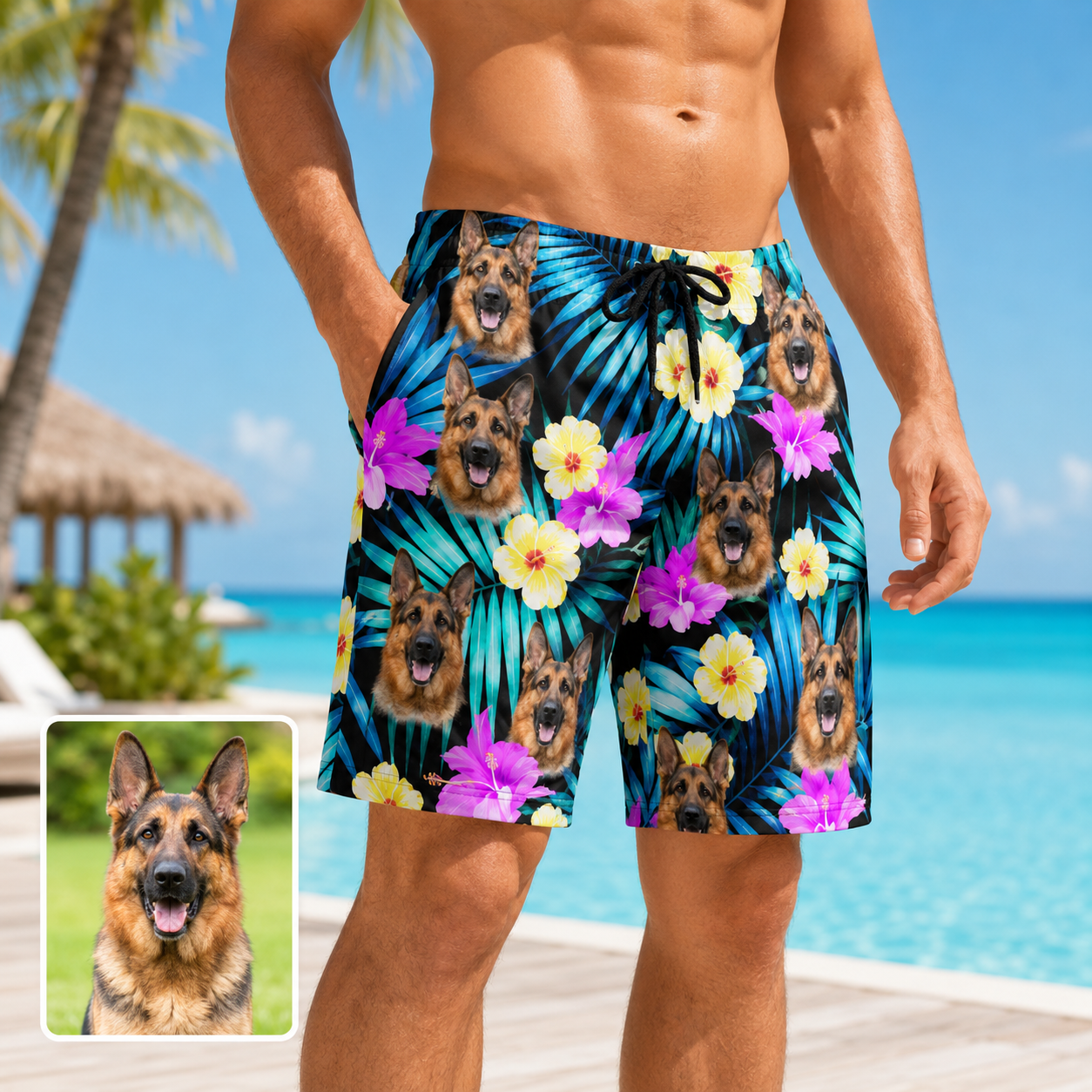 Custom Pet Face Swim Shorts Personalized Dog Photo Beach Trunks for Vacation THUC99