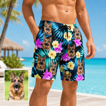 Custom Pet Face Swim Shorts Personalized Dog Photo Beach Trunks for Vacation THUC99