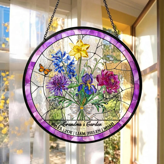 Custom Name Grandma Flower Garden Suncatcher - Personalized Mother's Day Gift THUC99