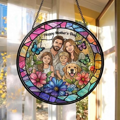 Custom Photo Family Stained Glass Hanging – Personalized Home Decor Gift For Mother's Day (THUC99)