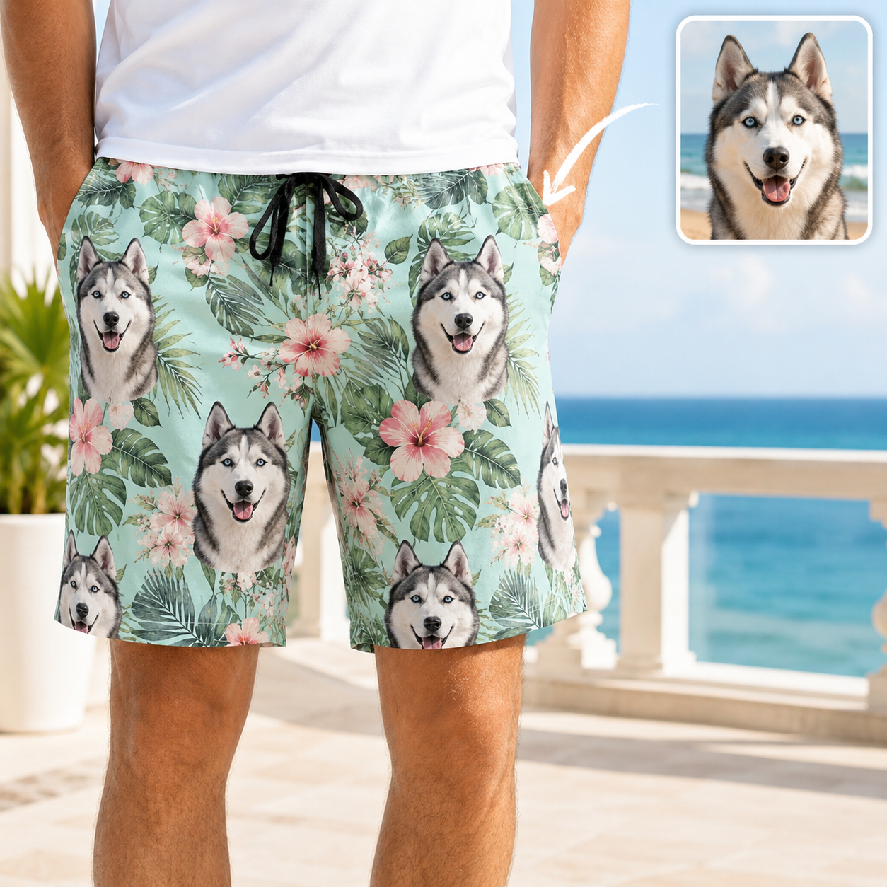 Personalized Dog Photo Summer Shorts Custom Pet Lover Beach Swimwear THUC99