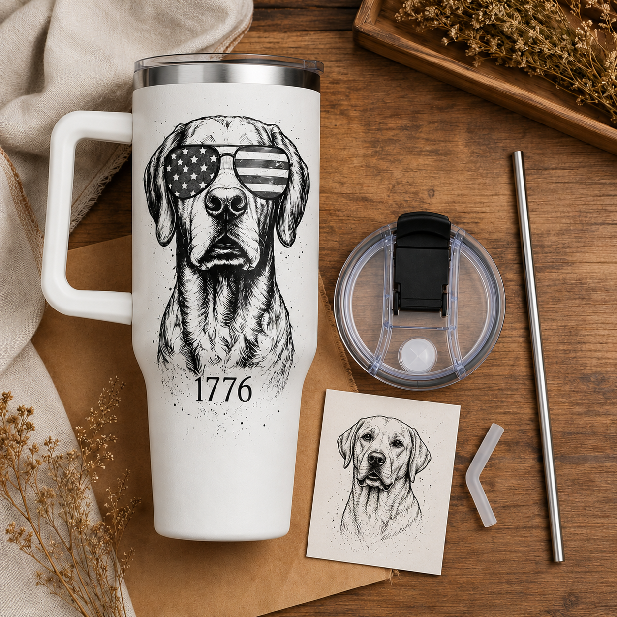 Custom Pet Picture 40oz Tumbler – Personalized Dog Lover Cup with Handle and Straw THUC99 (Copy)