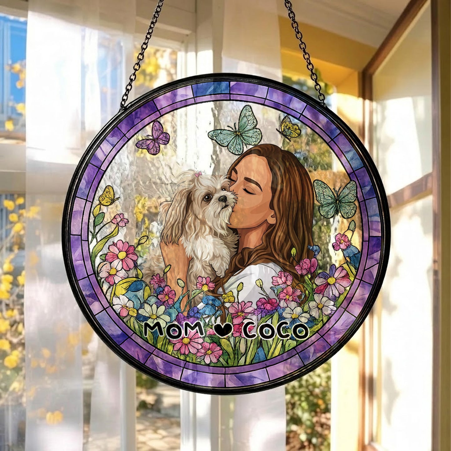 Custom Photo Family Stained Glass Hanging – Personalized Home Decor Gift For Mother's Day (THUC99)