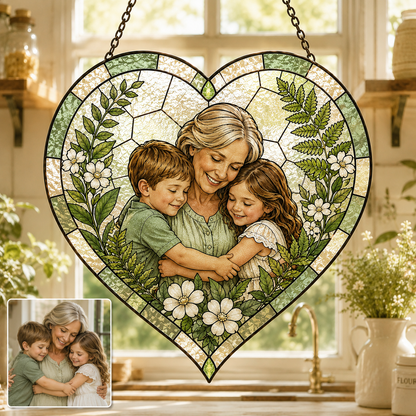 Custom Photo Mom Stained Glass Suncatcher, Personalized Memorial Window Hanging Keepsake THUC99