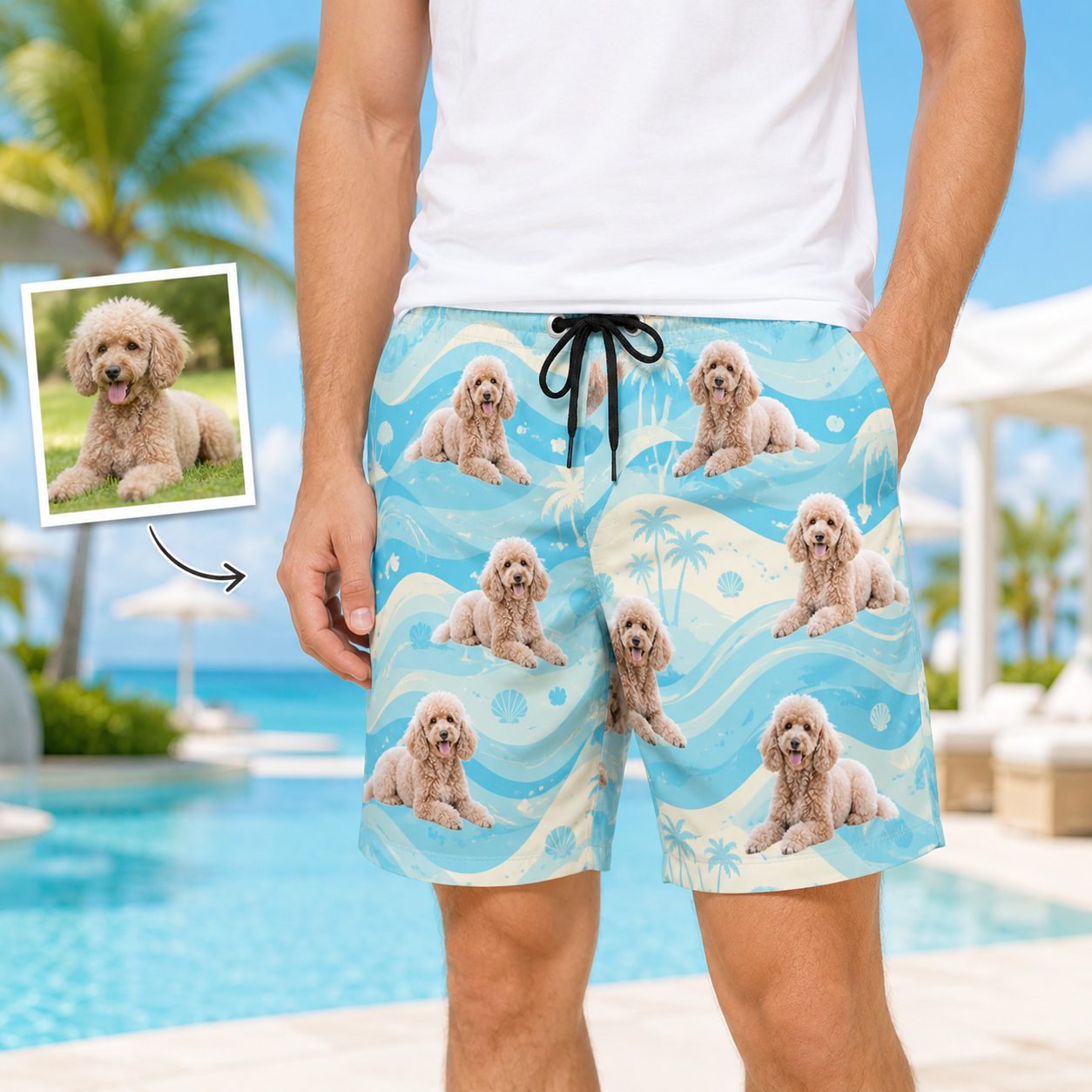 Custom Pet Face Beach Trunks Personalized Dog Photo Shorts for Dog Dads THUC99
