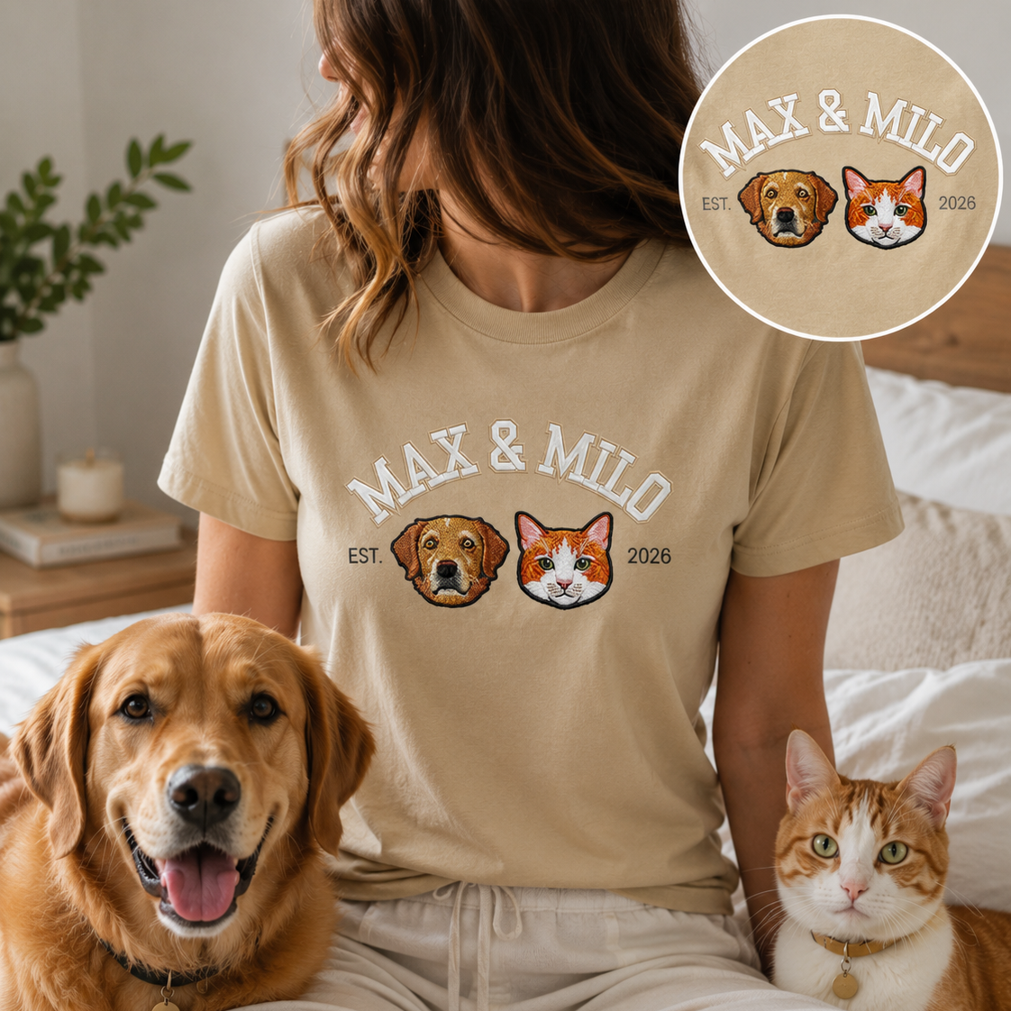 Personalized Dog Embroidery T-Shirt, Custom Pet Photo Tee, Dog Dad Gift Shirt THUC99