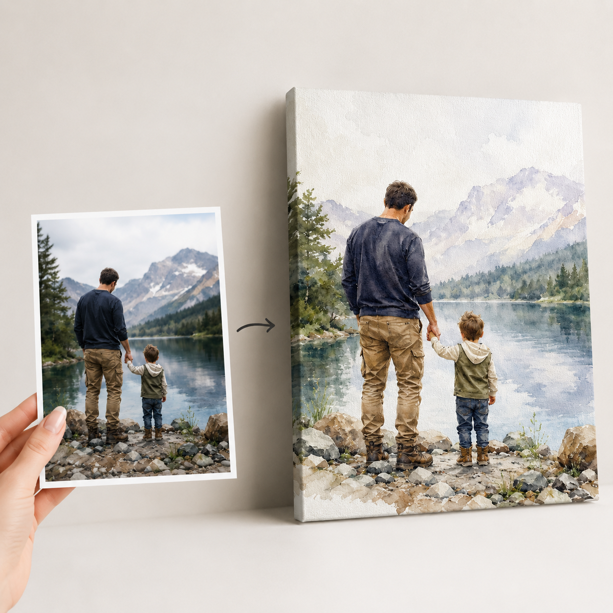 Custom Photo Dad And Son Canvas Wall Art - Custom Gift For Dad TOM99
