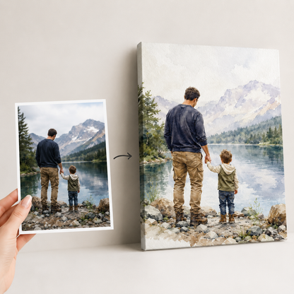 Custom Photo Dad And Son Canvas Wall Art - Custom Gift For Dad TOM99